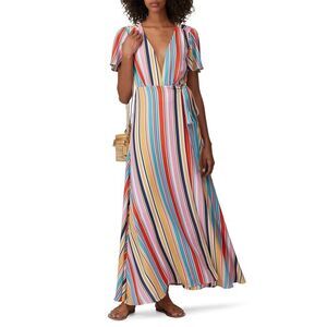 Louna Meghan Maxi Dress Women's Small Multicolor Wrap Tie Waist V-Neck RTR